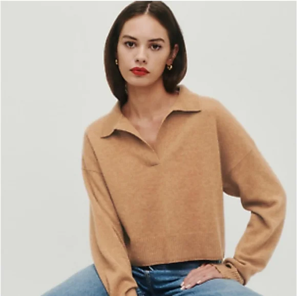 REFORMATION Cashmere Polo Size XS Camel As Seen On Taylor Swift… - Picture 2 of 16
